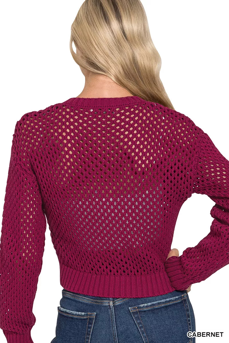 Zenana Button Down Lightweight Crochet Cardigan Sweater - Sydney So Sweet