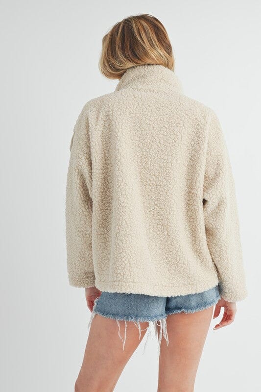 Aemi + Co Fake Two Pieces Turtleneck Sherpa Jacket with Pockets - Sydney So Sweet
