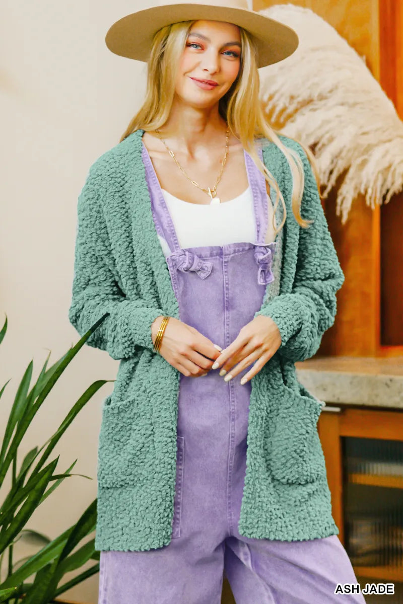 Zenana Long Sleeve Popcorn Sweater Cardigan with Pockets - Sydney So Sweet
