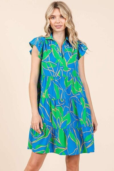 Mittoshop Leaf Print Ruffle Sleeve Tiered Mini Dress - Sydney So Sweet