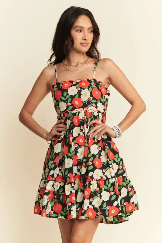 Davi & Dani Floral Scalloped Cutout Back Mini Dress - Sydney So Sweet