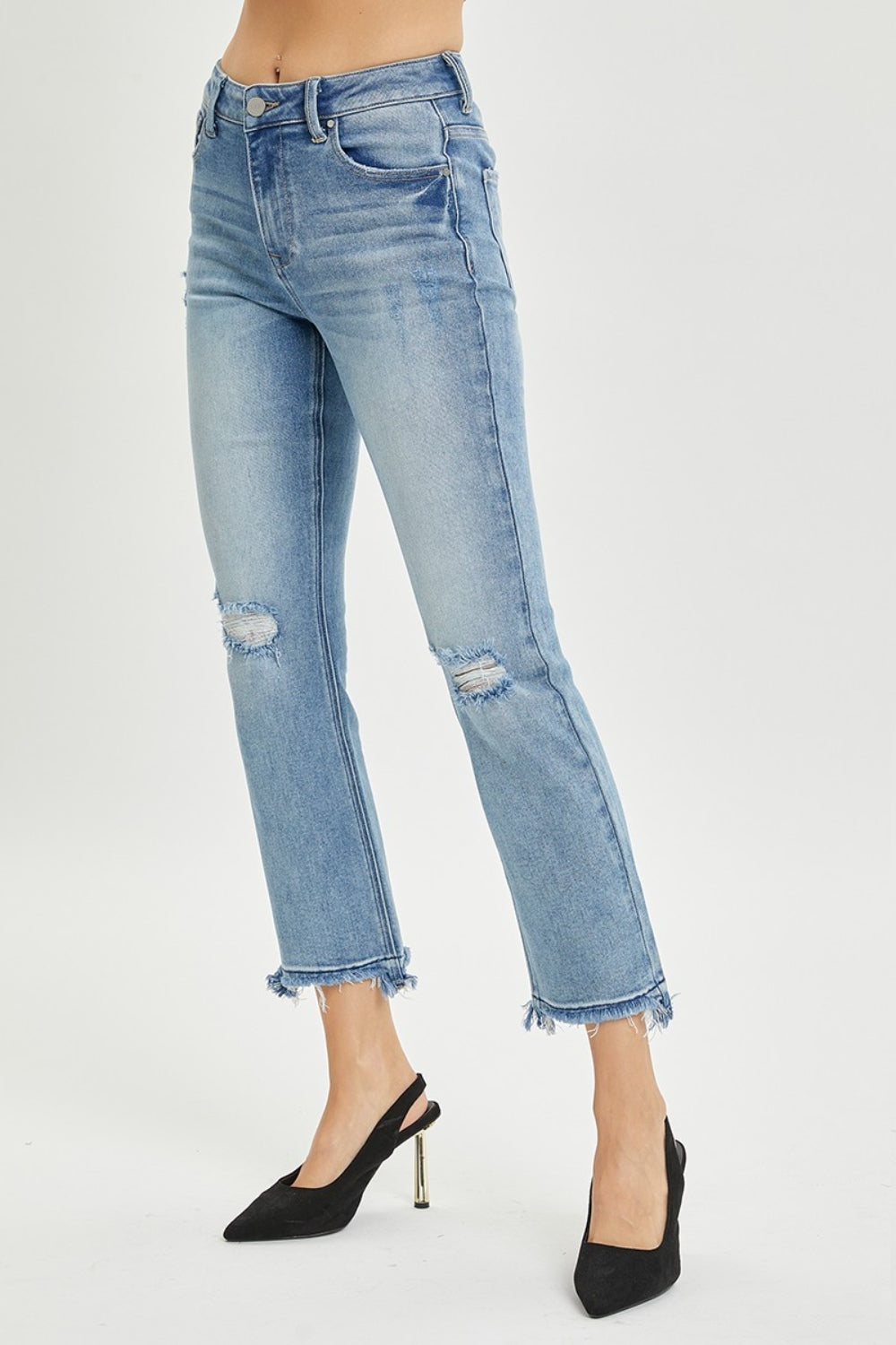 RISEN Full Size High Rise Distressed Cropped Straight Jeans - Sydney So Sweet