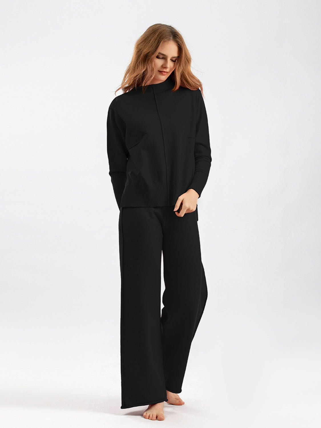 Basic Bae Mock Neck Long Sleeve Top and Pants Sweater Set - Sydney So Sweet