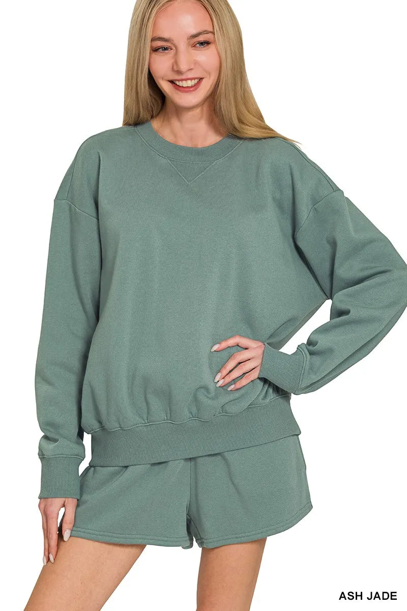 Zenana Fleece Long Sleeve Sweatshirts & Shorts Set - Sydney So Sweet