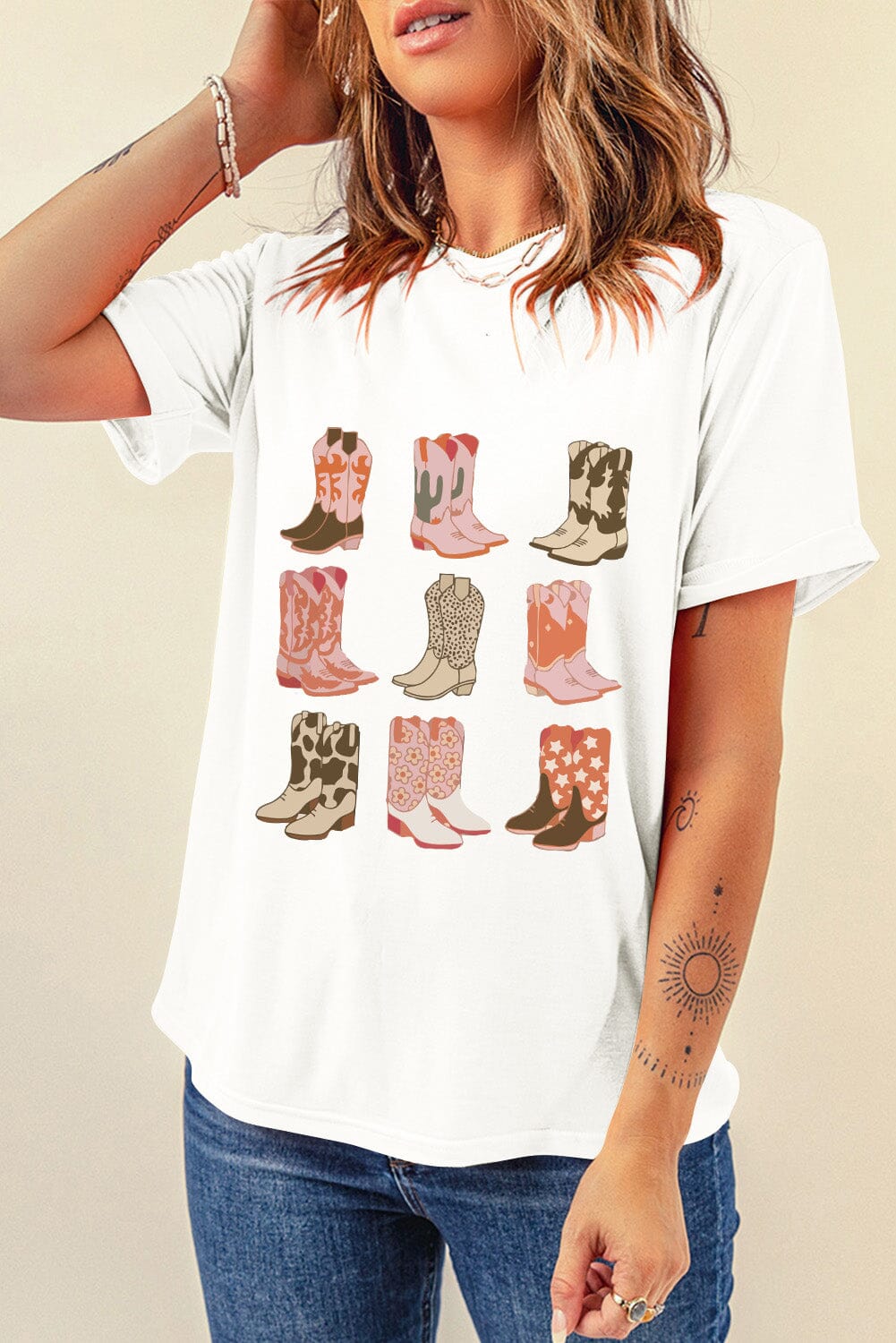 Boot Graphic Round Neck Short Sleeve T-Shirt - Sydney So Sweet