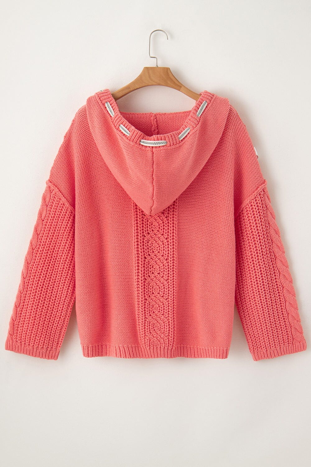 Drawstring Cable-Knit Hooded Sweater - Sydney So Sweet