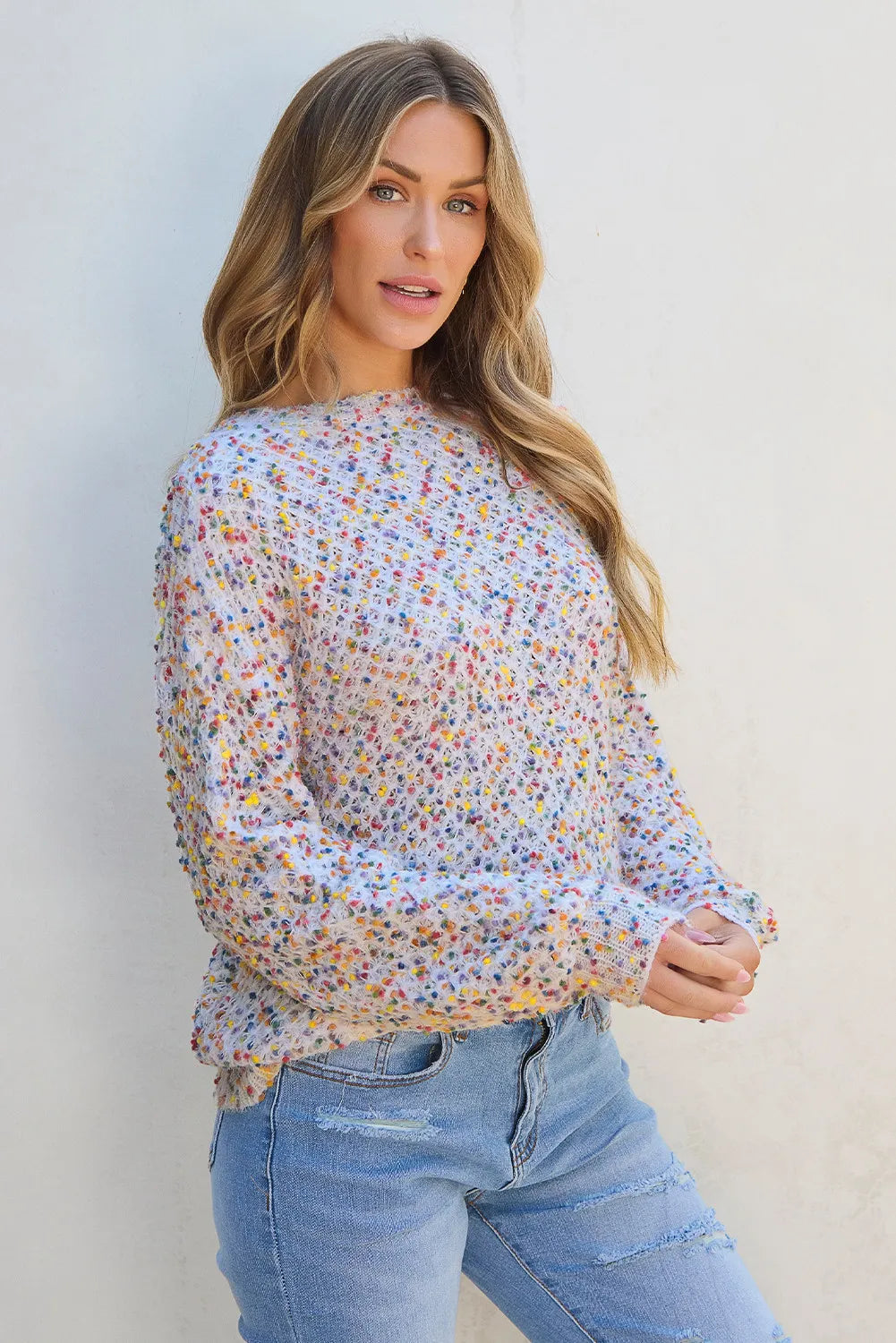 Confetti Round Neck Long Sleeve Sweater - Sydney So Sweet