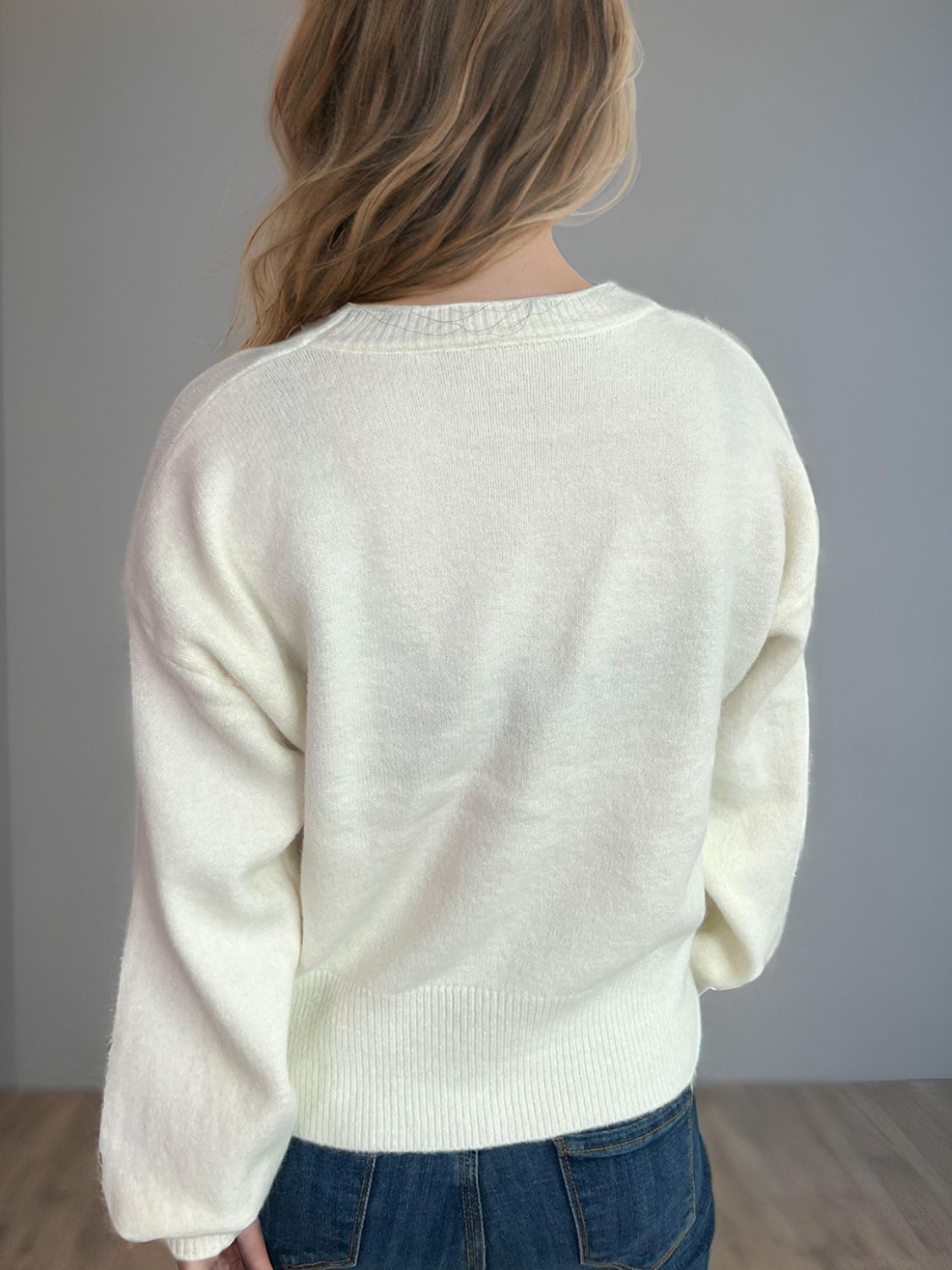 Heart Round Neck Long Sleeve Sweater - Sydney So Sweet