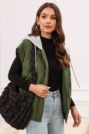 Drawstring Zip Up Hooded Vest Coat - Sydney So Sweet