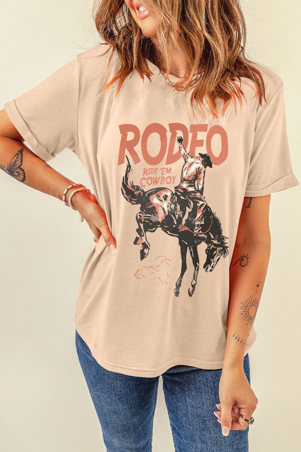 Cowboy Graphic Round Neck Short Sleeve T-Shirt - Sydney So Sweet