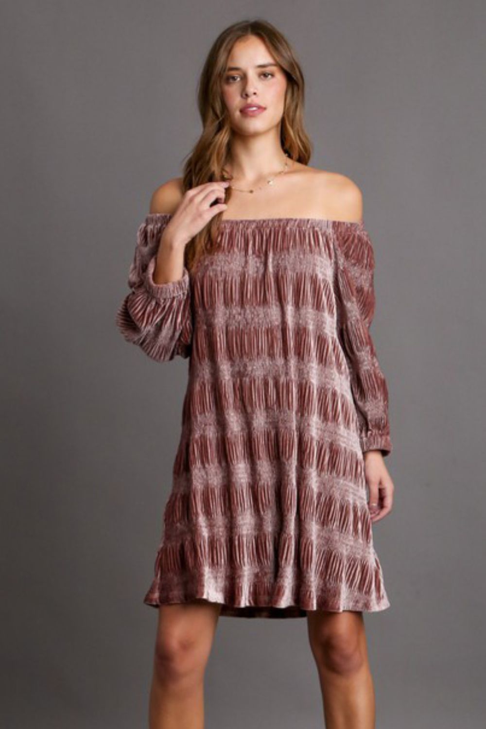 Umgee Off-Shoulder Balloon Sleeve Velvet Mini Dress - Sydney So Sweet