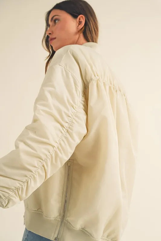 MABLE Back Ruched Utiltiy Bomber Jacket - Sydney So Sweet