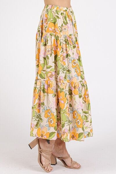 Mittoshop Flower Print Elastic Waist Tiered Skirt - Sydney So Sweet
