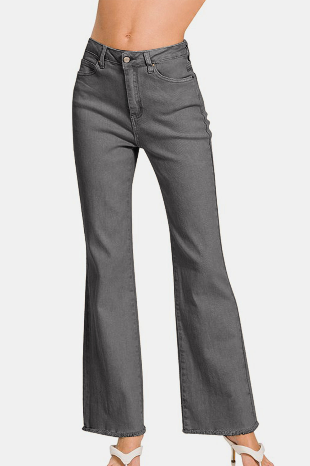 Zenana Acid Washed Frayed Hem Bootcut Jeans - Sydney So Sweet