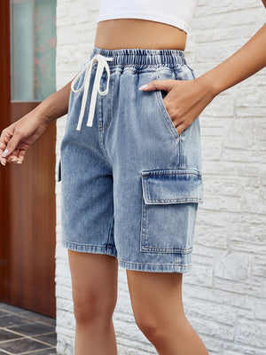 Drawstring Denim Shorts with Pockets - Sydney So Sweet