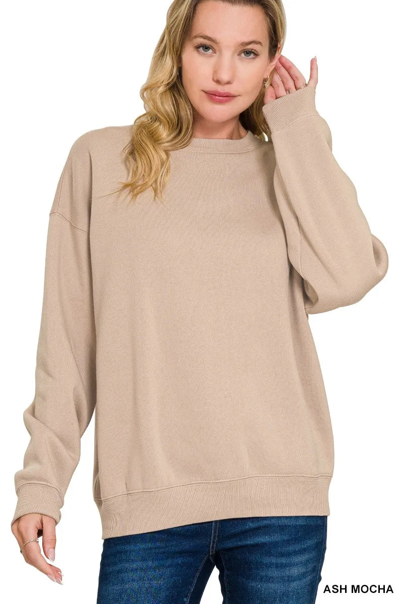 Zenana Fleece Crewneck Long Sleeve Sweatshirt - Sydney So Sweet