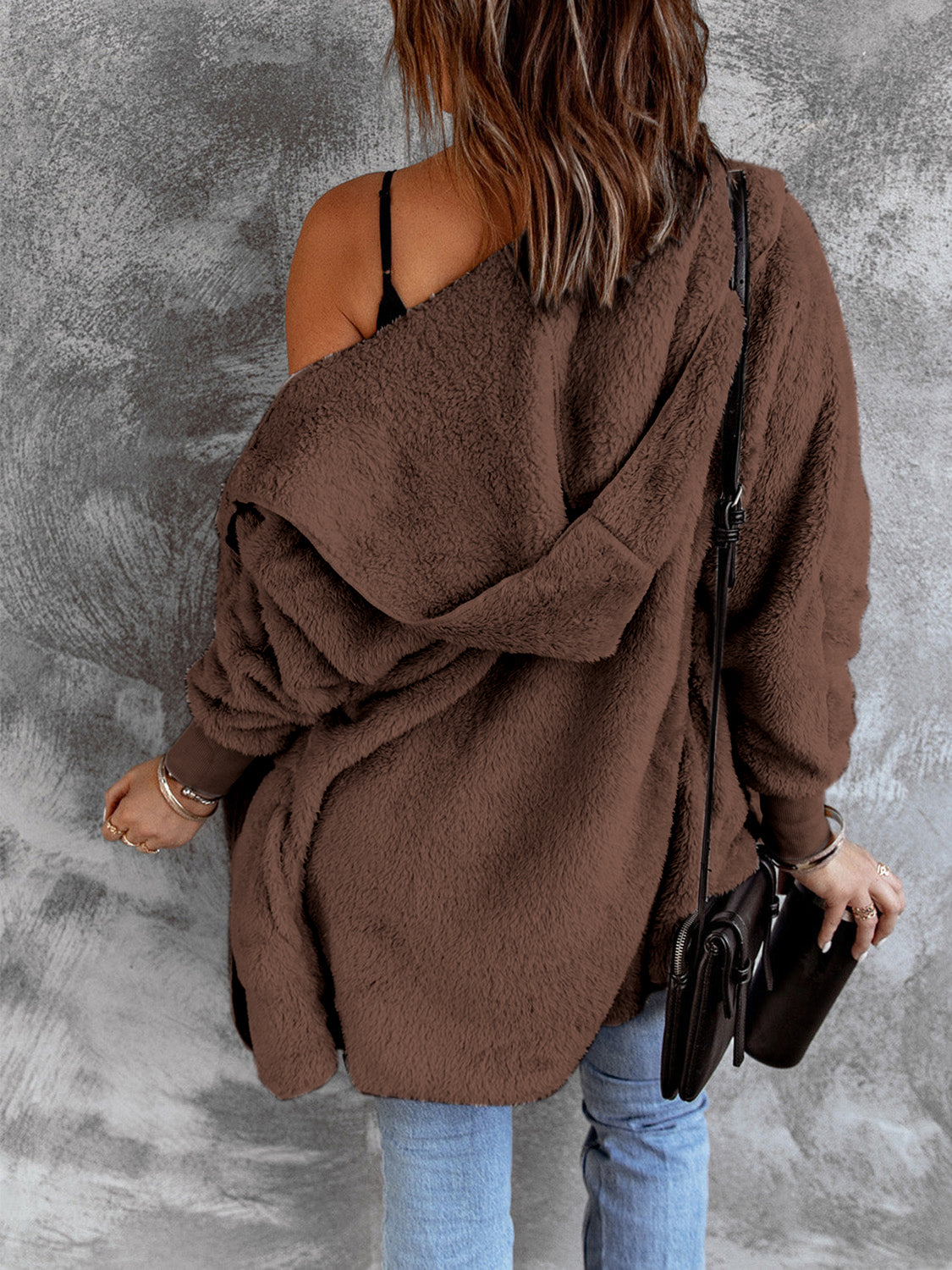 Open Front Hooded Faux Fur Cardigan with Pockets - Sydney So Sweet