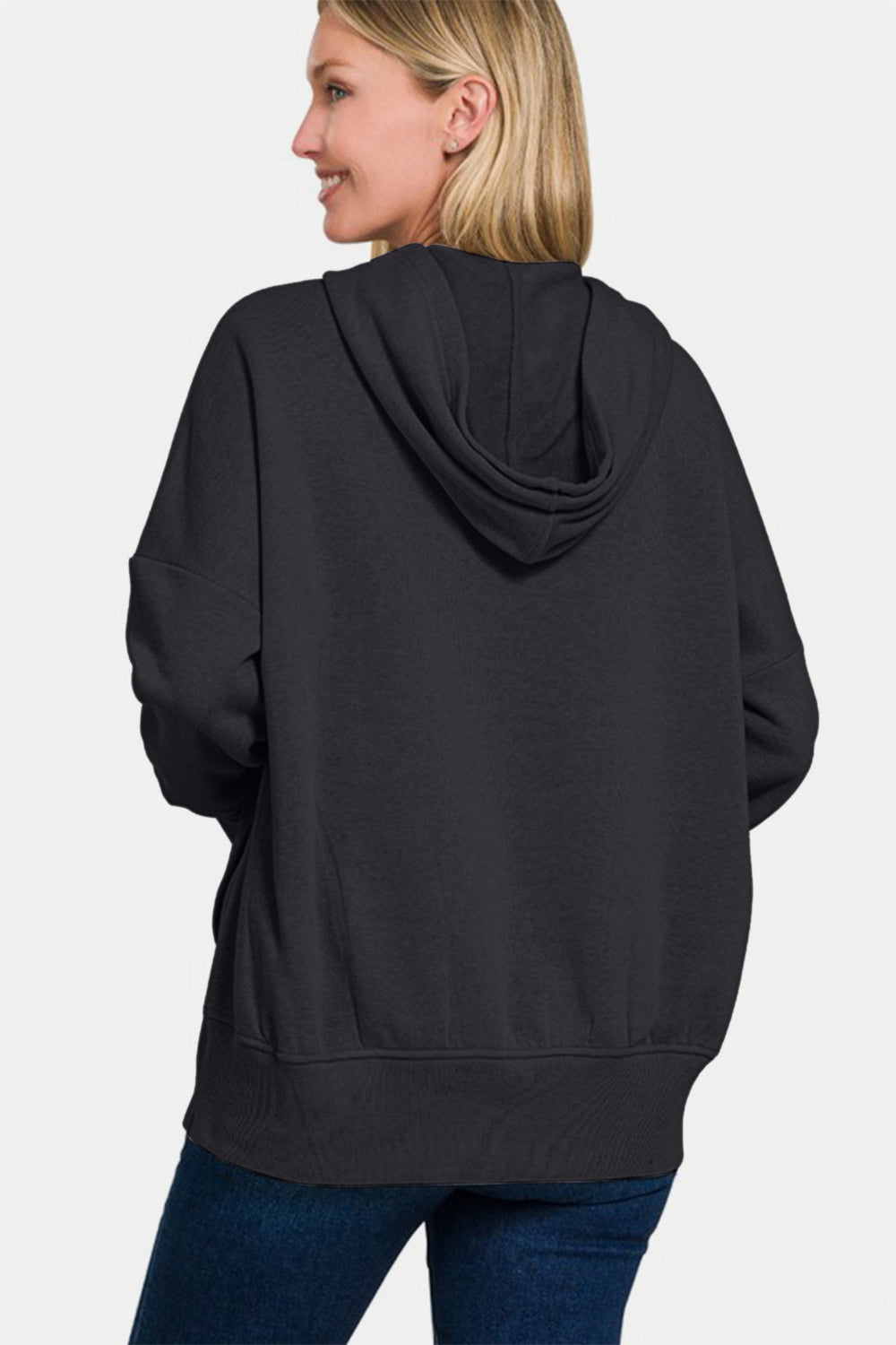 Zenana Half Snap Long Sleeve Hoodie with Kangaroo Pocket - Sydney So Sweet