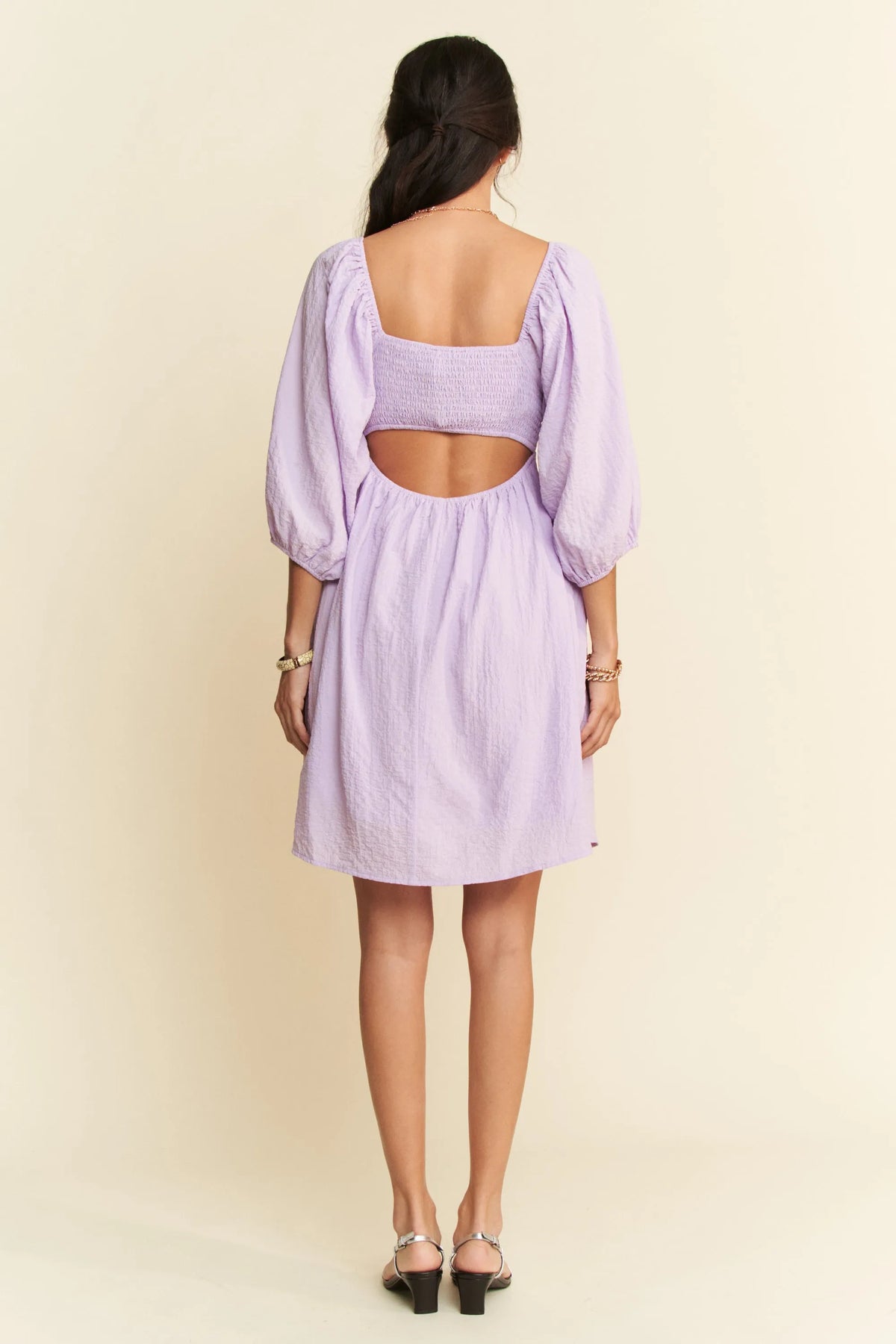 Davi & Dani Self-Tie Puff Sleeve Smocking Open Back Mini Dress - Sydney So Sweet