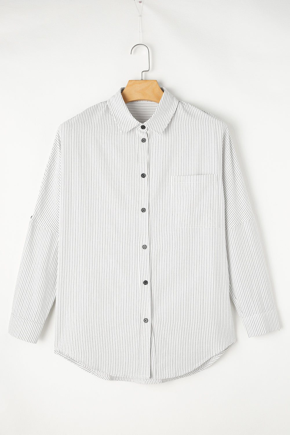 Pocketed Striped Collared Neck Long Sleeve Shirt - Sydney So Sweet