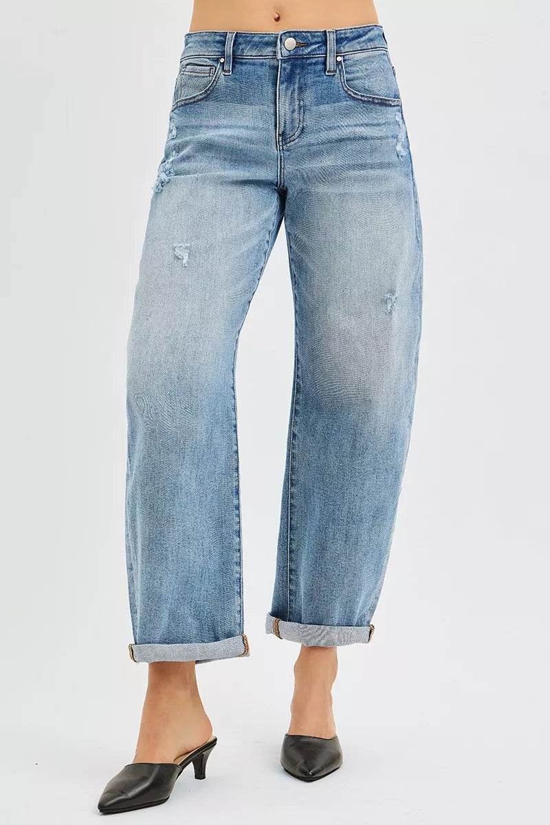 RISEN Full Size Slouchy Ankle Length Barrel Jeans with Cuffs Plus Size - Sydney So Sweet