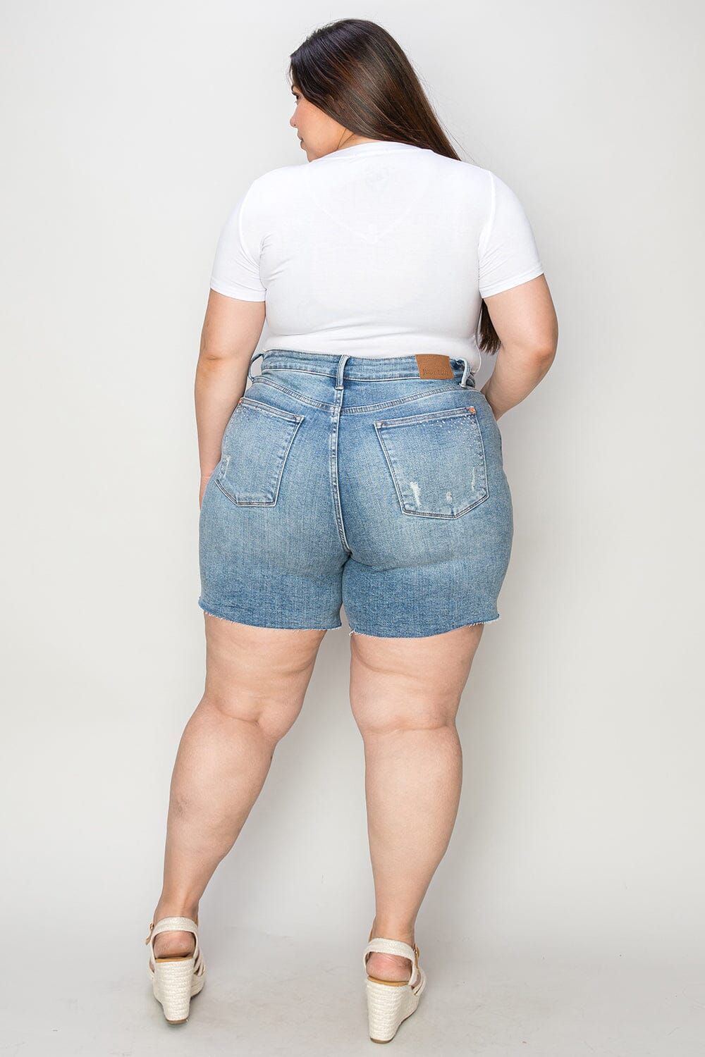 Judy Blue Full Size High Waist Raw Hem Denim Shorts - Sydney So Sweet