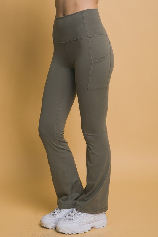 Love Tree High Waist Flare Active Leggings with Side Pockets - Sydney So Sweet