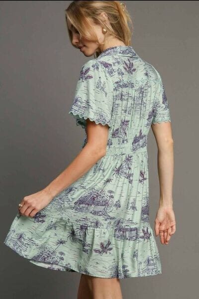 Umgee Full Size Landscape Print Collared Mini Dress Plus Size - Sydney So Sweet