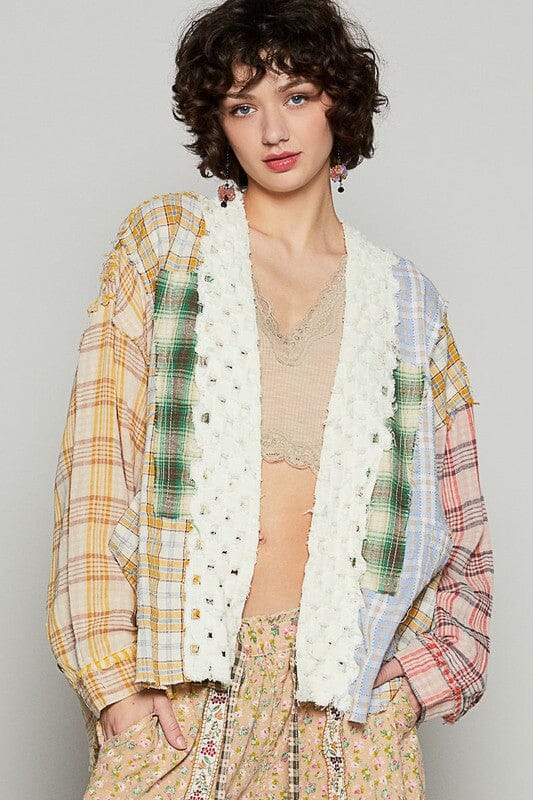 POL Raw Edge Plaid Open Front Cardigan - Sydney So Sweet