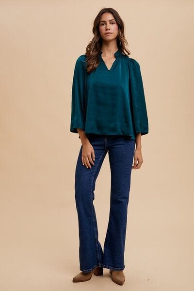 Annie Wear Satin Notched Three-Quarter Sleeve Blouse - Sydney So Sweet
