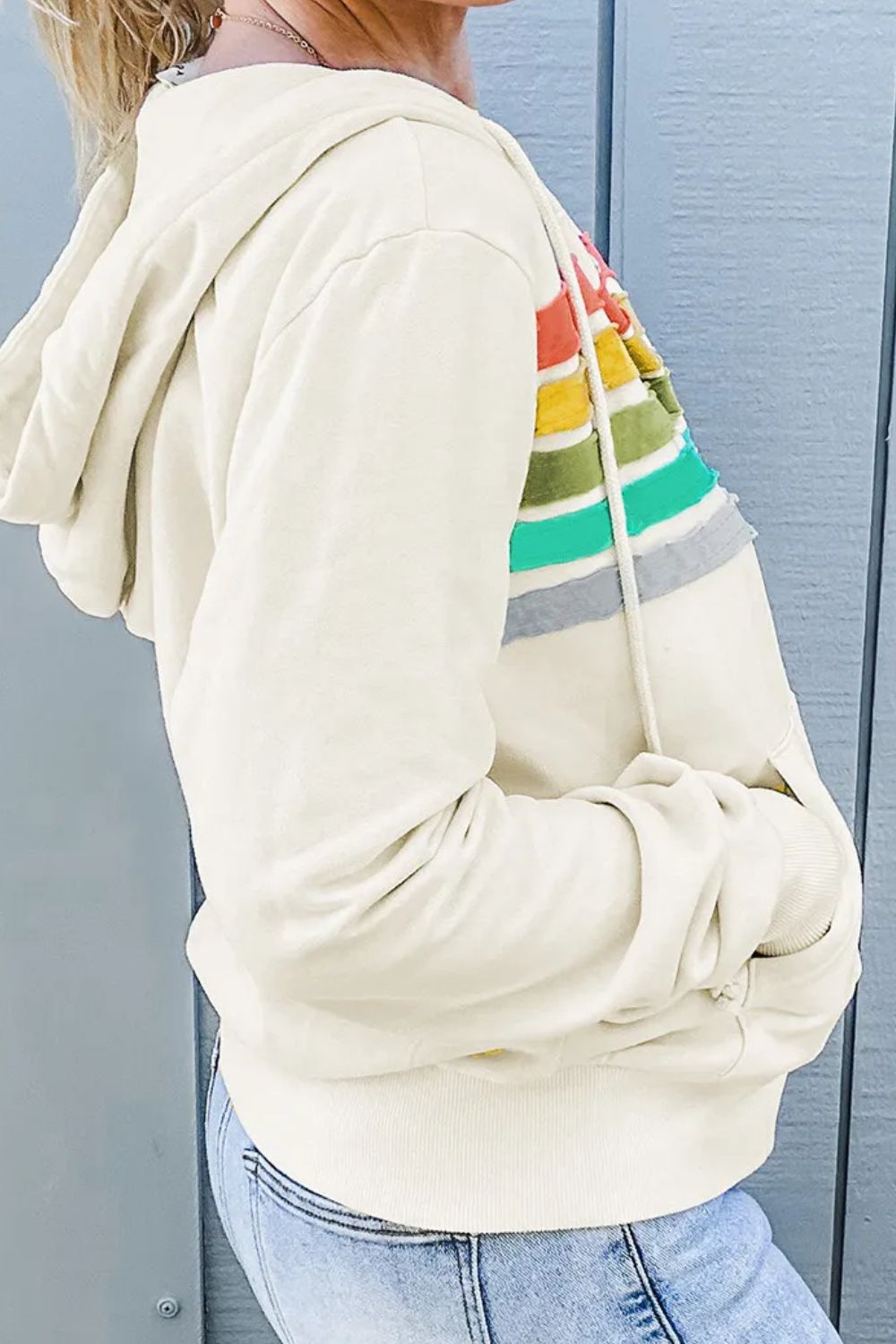 Drawstring Contrast Zip Up Long Sleeve Hoodie - Sydney So Sweet