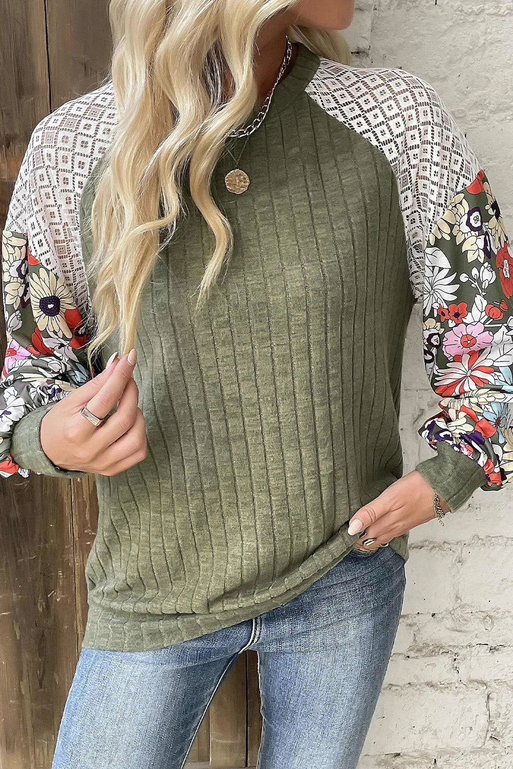 Printed Round Neck Long Sleeve Top - Sydney So Sweet