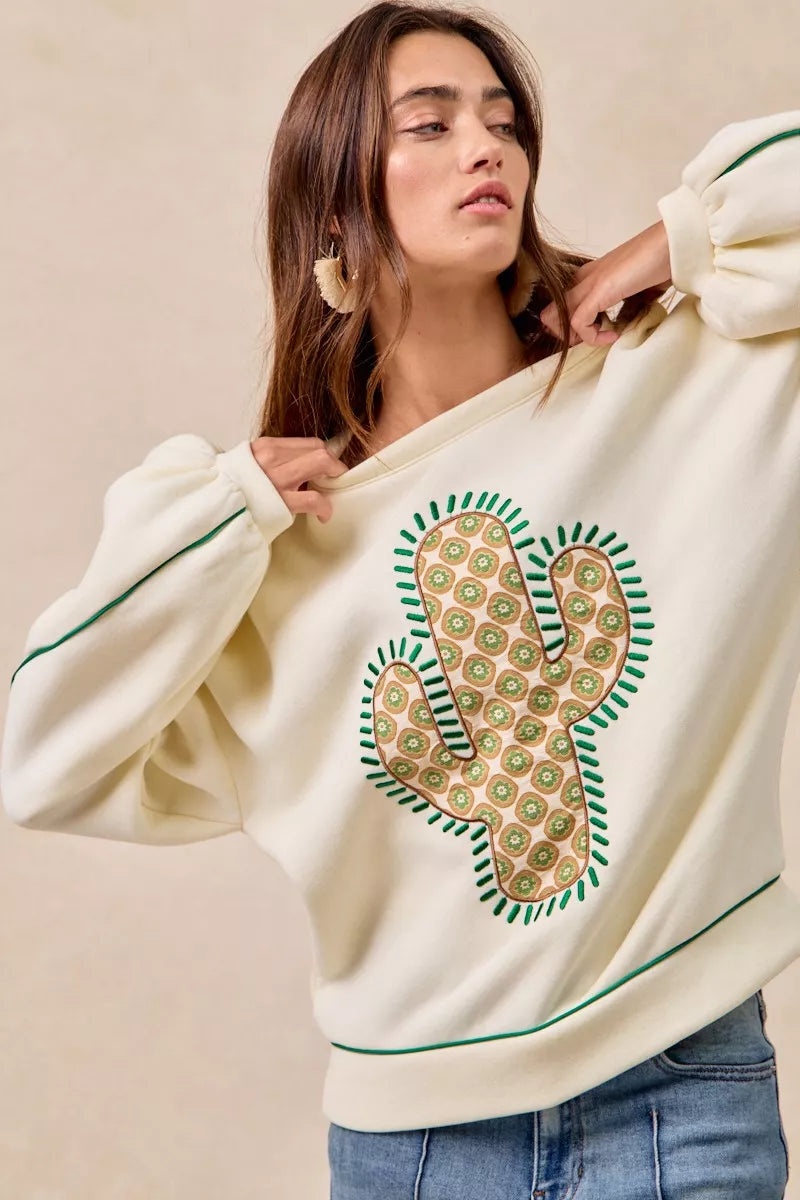 BiBi Cactus Embroidered Fleece Sweatshirt - Sydney So Sweet