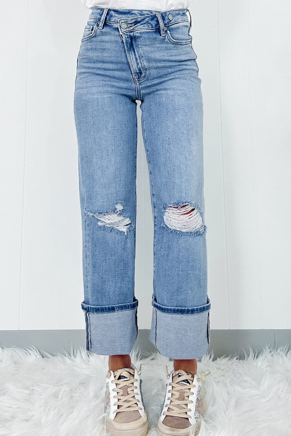 Distressed Straight Jeans with Pockets - Sydney So Sweet