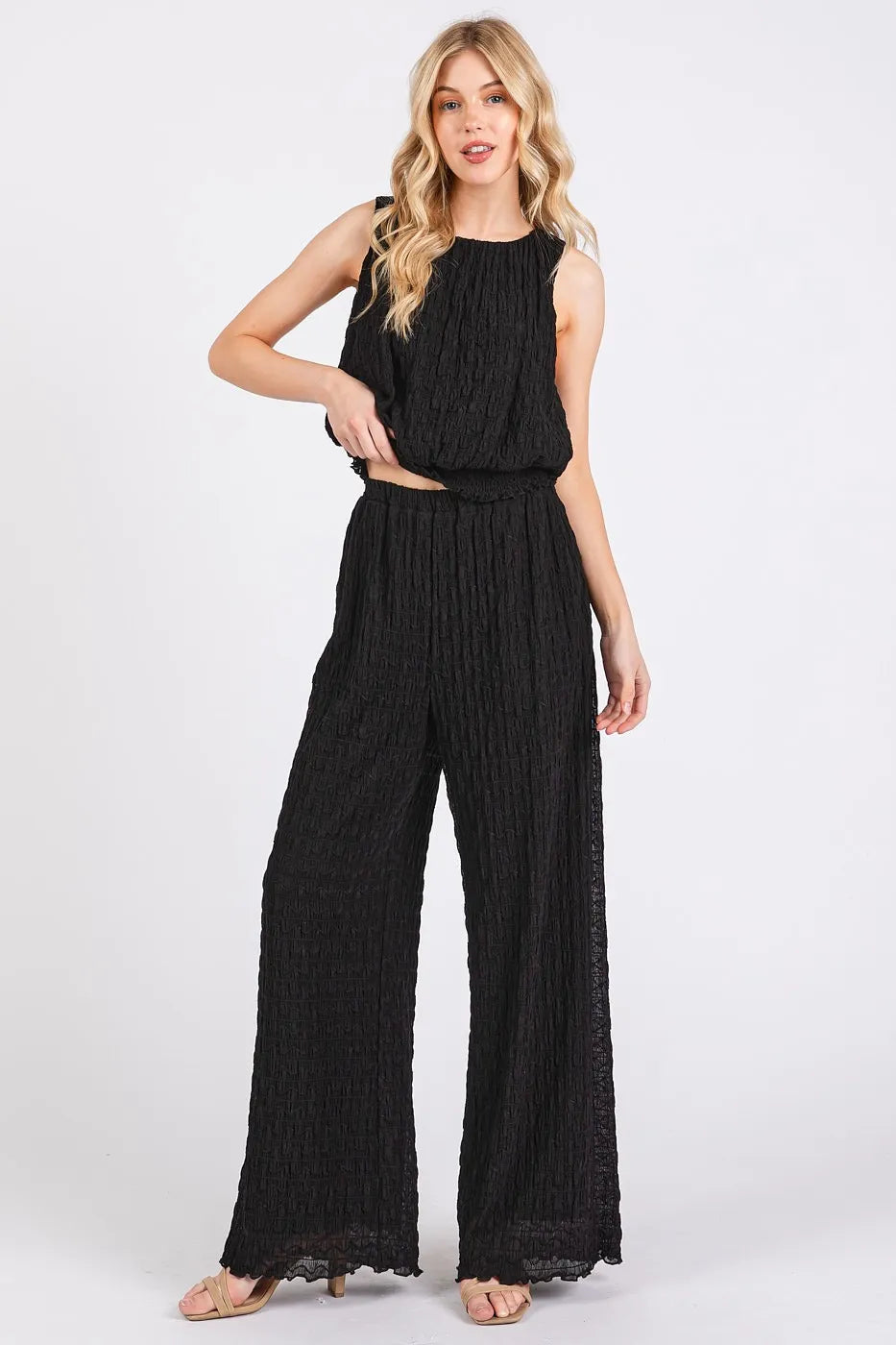 Mittoshop Textured Stretchy Crop Tank and Pants Set - Sydney So Sweet
