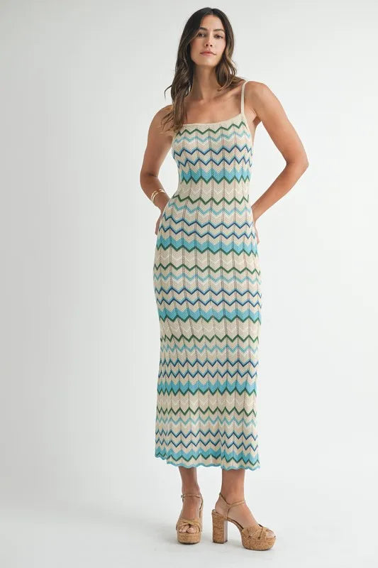 MABLE Lightweight Pointelle Chevron Knit Maxi Dress - Sydney So Sweet