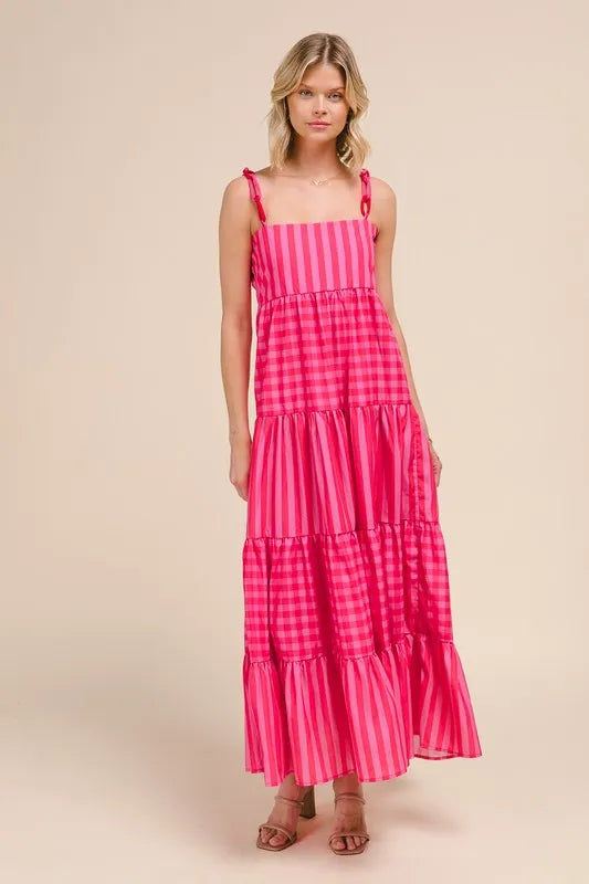 SO ME Stripe Tiered Maxi Dress with Colorful Chain Strap - Sydney So Sweet