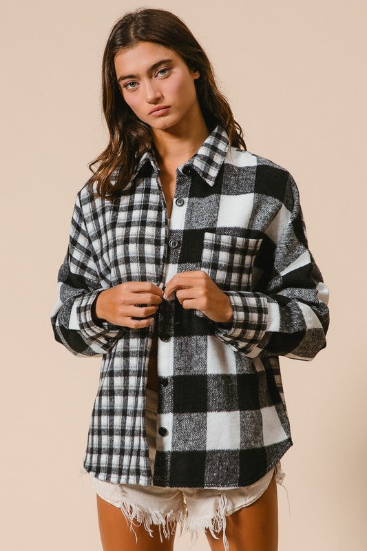 BiBi Plaid Fleece Button Down Long Sleeve Shirt - Sydney So Sweet