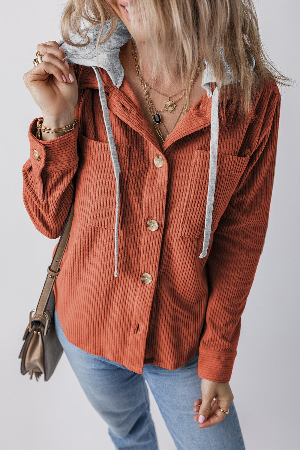 Drawstring Button Up Long Sleeve Hooded Jacket - Sydney So Sweet