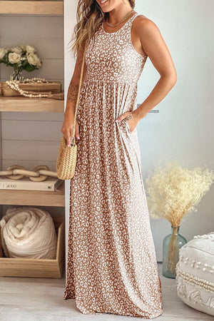 Leopard Round Neck Sleeveless Maxi Dress - Sydney So Sweet