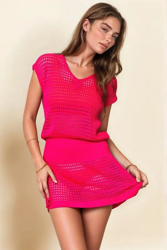 Davi & Dani Sleeveless V Neck Mesh Knit Cover Up Dress - Sydney So Sweet
