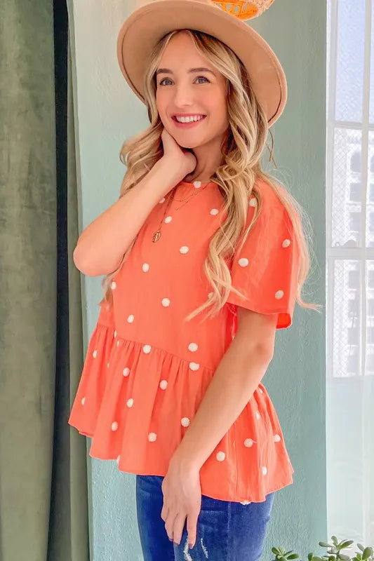 And The Why Pom Pom Polka Dots Short Sleeve Top - Sydney So Sweet