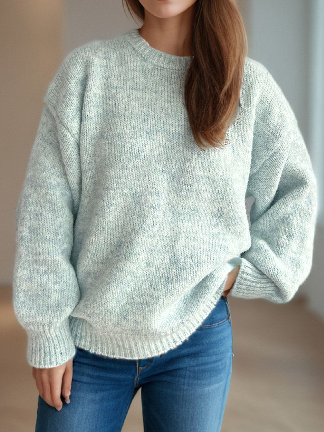 Round Neck Long Sleeve Sweater - Sydney So Sweet