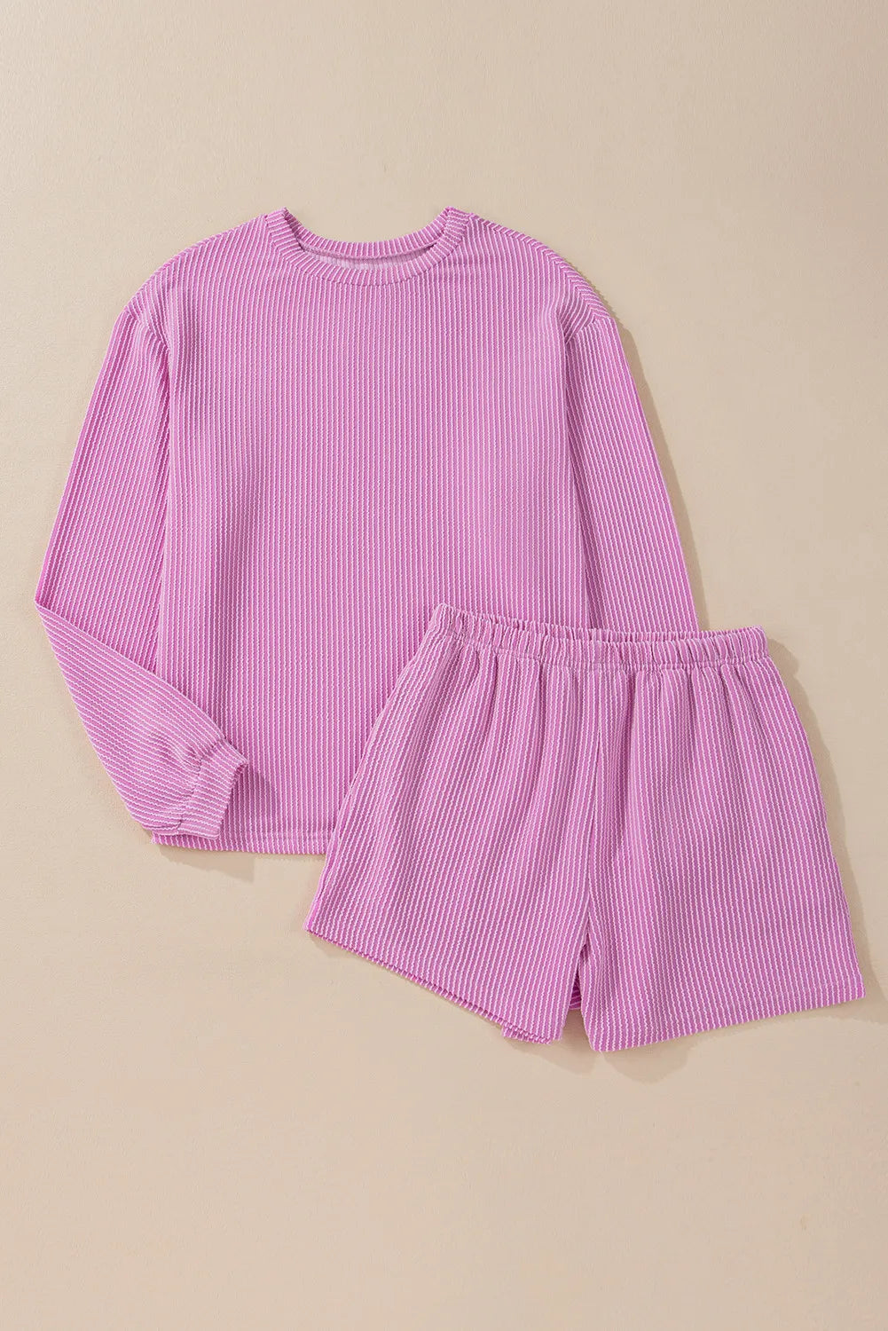 Round Neck Long Sleeve Top and Shorts Set - Sydney So Sweet