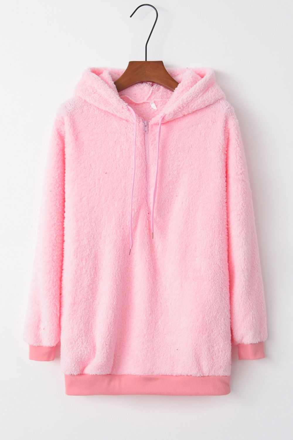 Full Size Quarter-Zip Drawstring Teddy Hoodie - Sydney So Sweet