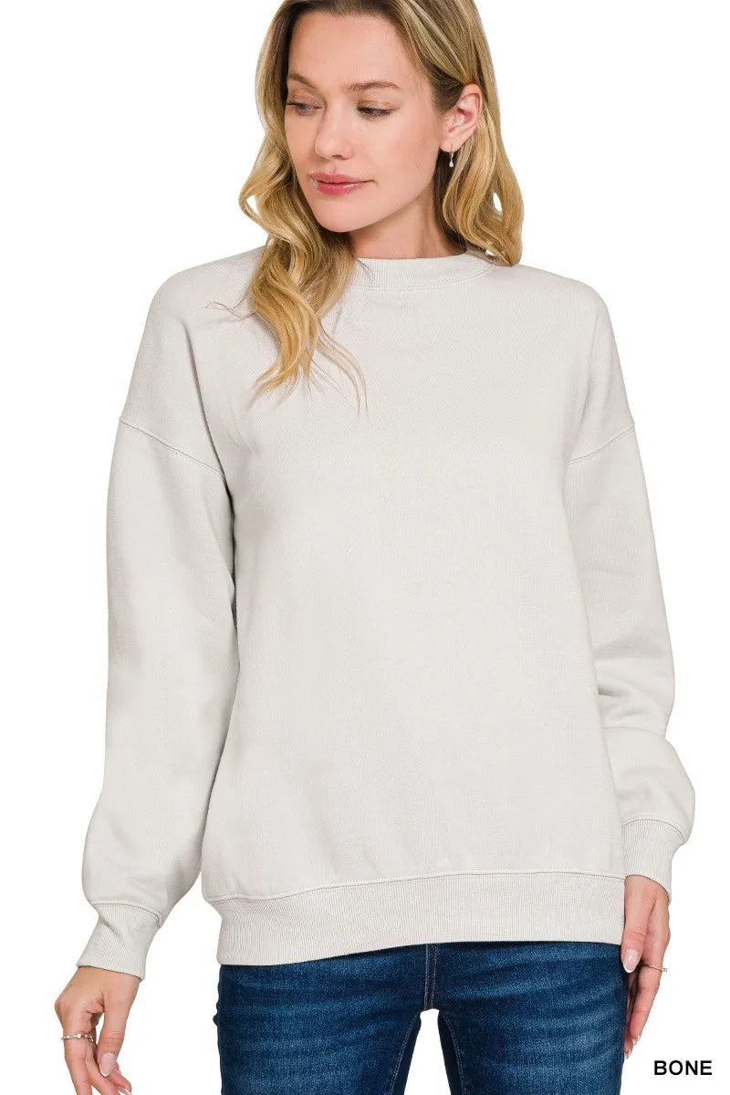 Zenana Fleece Crewneck Long Sleeve Sweatshirt - Sydney So Sweet