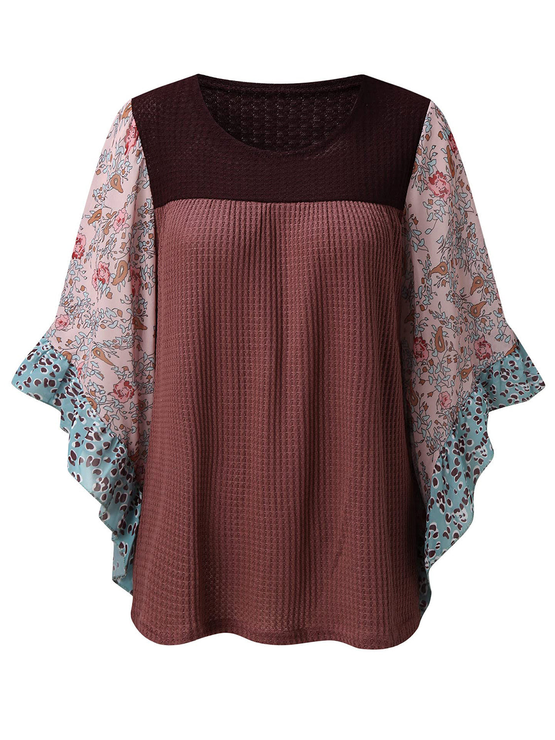 Full Size Printed Round Neck Three-Quarter Sleeve Blouse - Sydney So Sweet