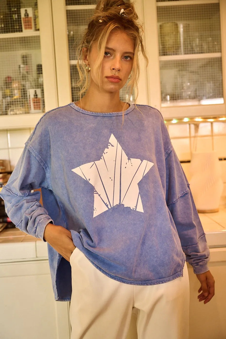 Mittoshop Star Graphic Mineral Wash Long Sleeve Top - Sydney So Sweet