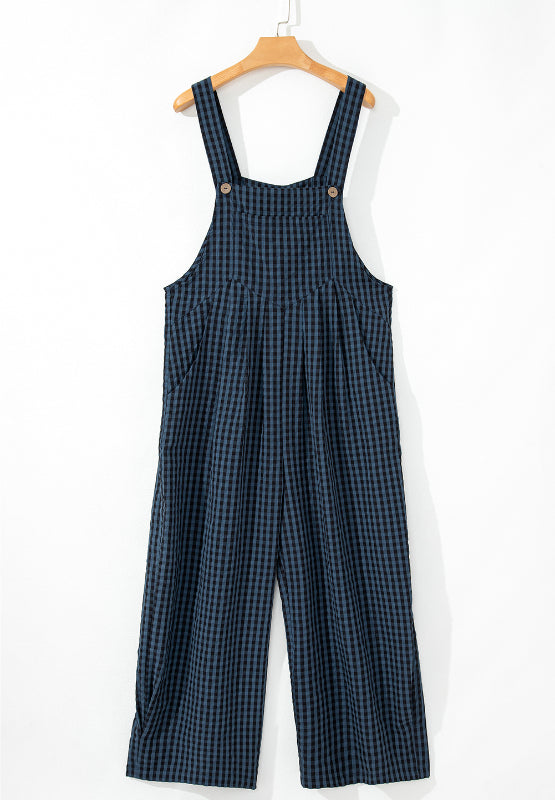 Plaid Wide Strap Wide Leg Overalls - Sydney So Sweet