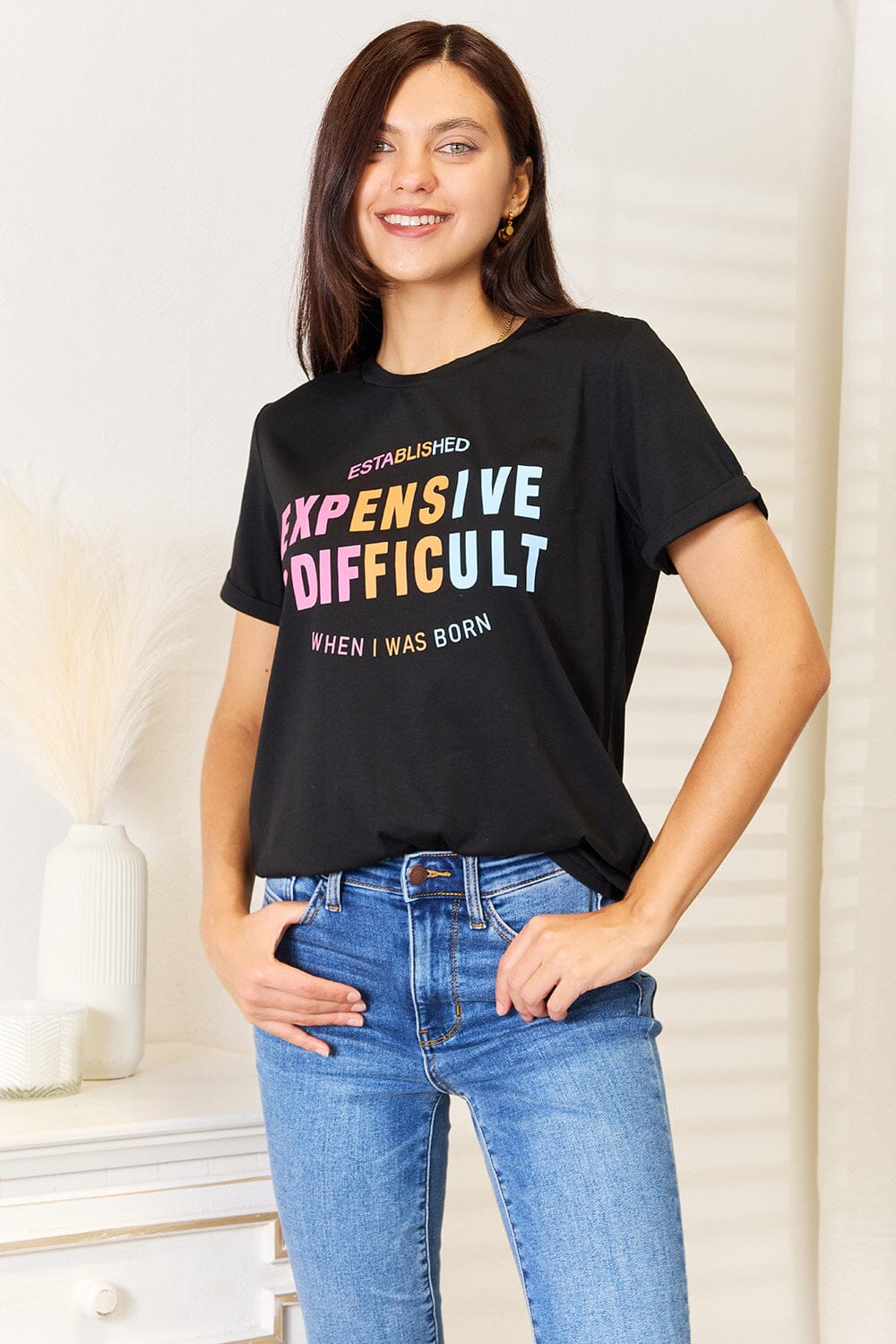 Expensive & Difficult Graphic Cuffed Sleeve T-Shirt - Sydney So Sweet